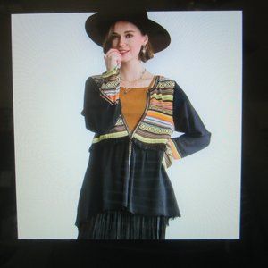 Southwestern Embroidered Open Front Linen Jacket